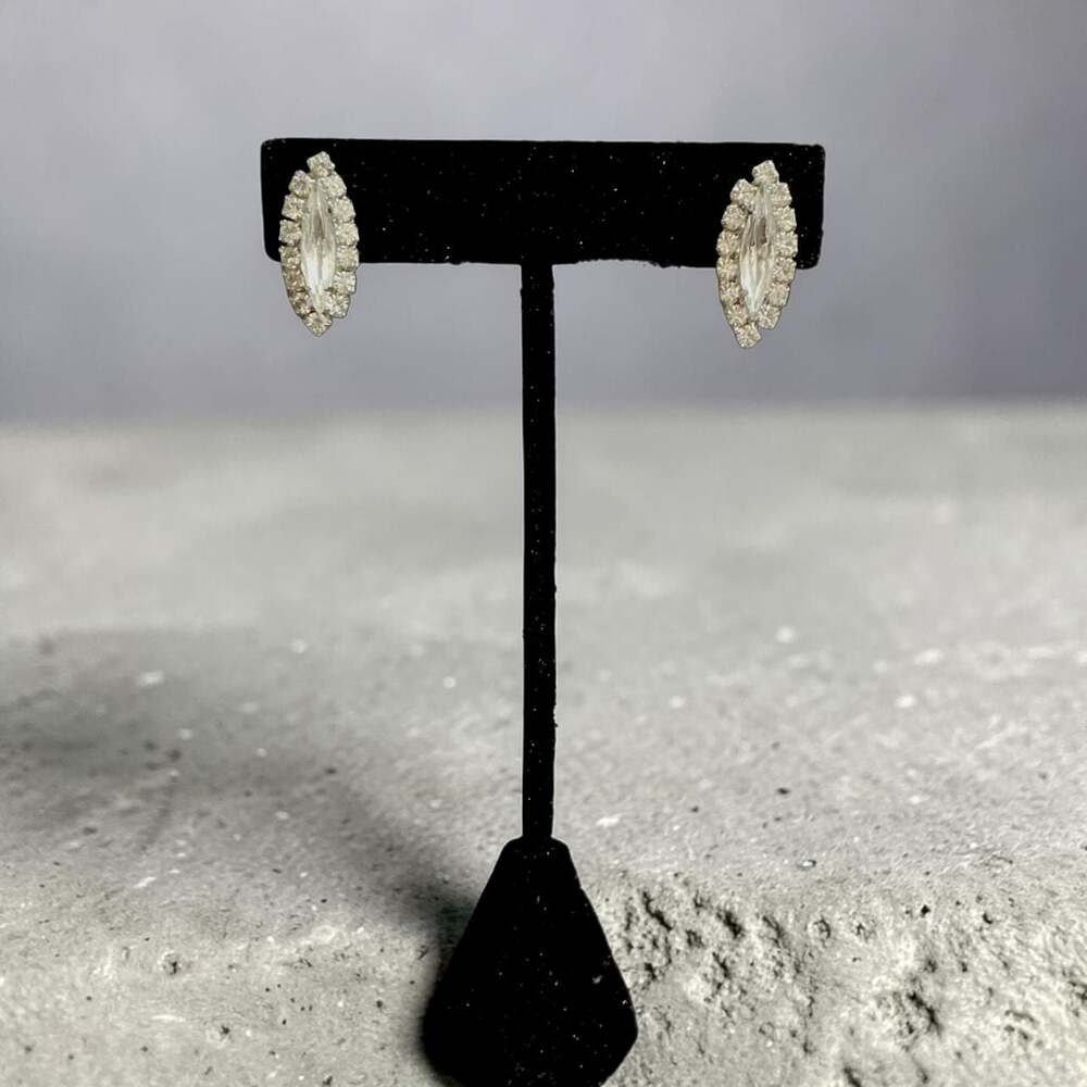 Vintage Sparkling Marquise Cut Rhinestone Clip-On Statement Earrings